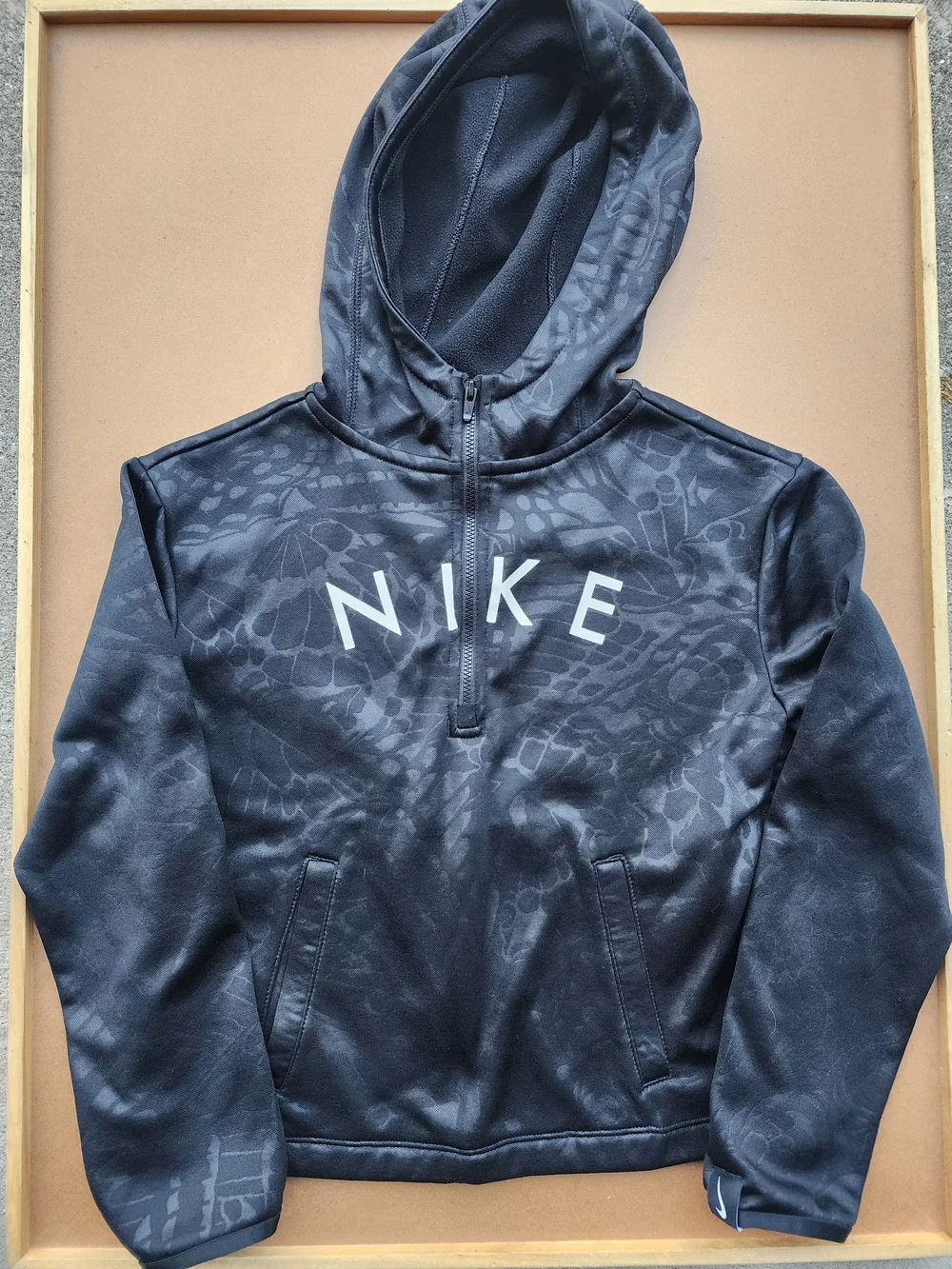Nike Youth Dri-FIT Therma-FIT 1/4 Zip Pullover Hoodie Patterned Black Medium
